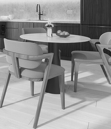 Table with flower centerpiece and 3 chairs