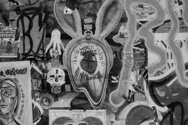 Black and white close up of graffiti artwork